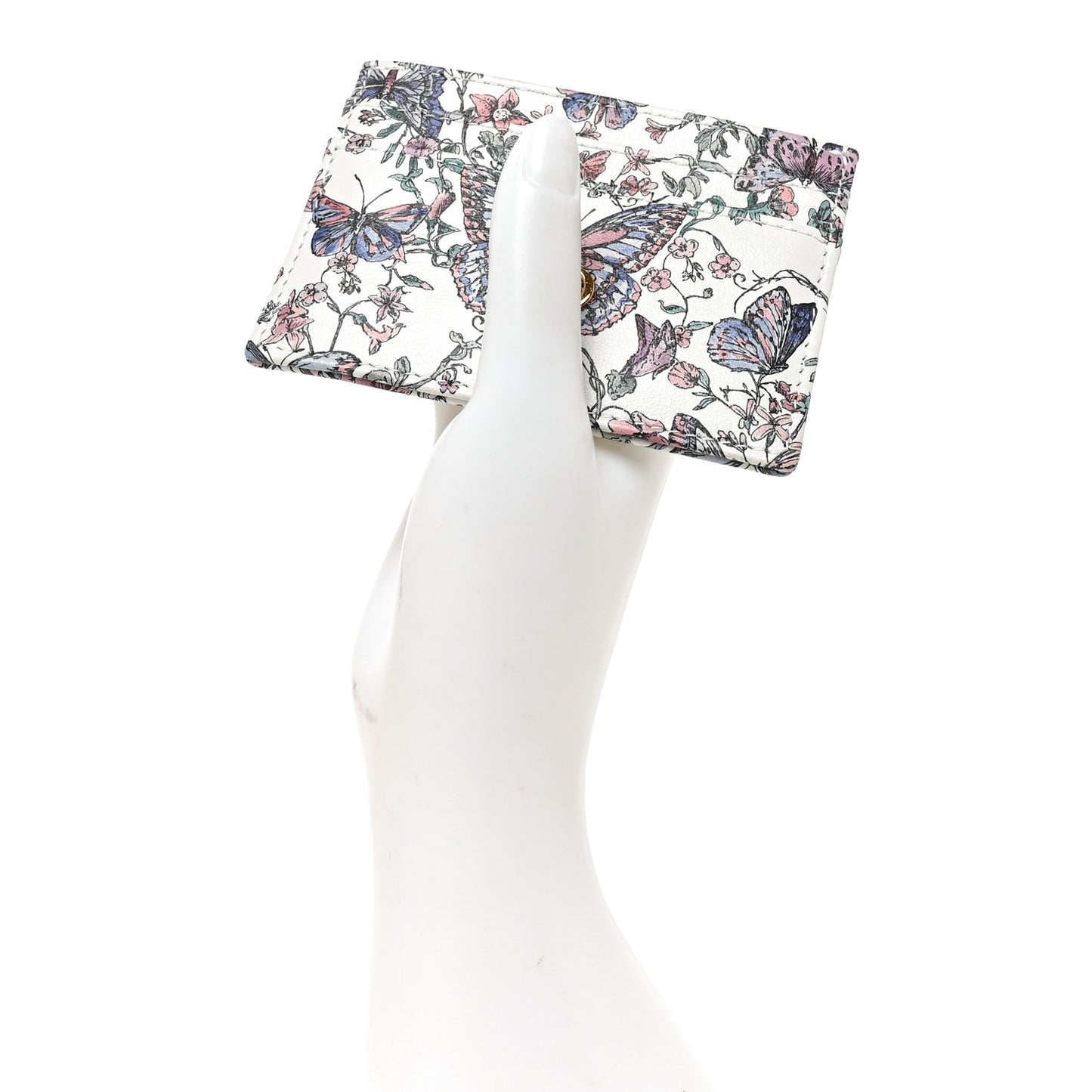 Calfskin Butterfly Printed Caro Five-Slot Card Holder White Multicolor