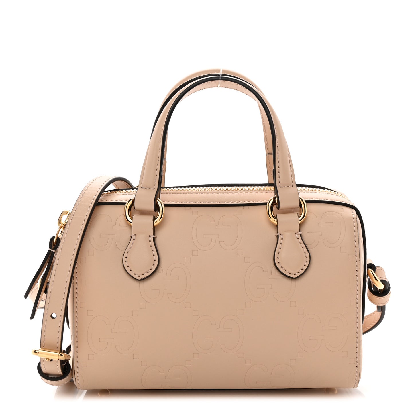 Gilbert Calfskin Jumbo GG Embossed Super Mini Top Handle Bowler Bag Beige