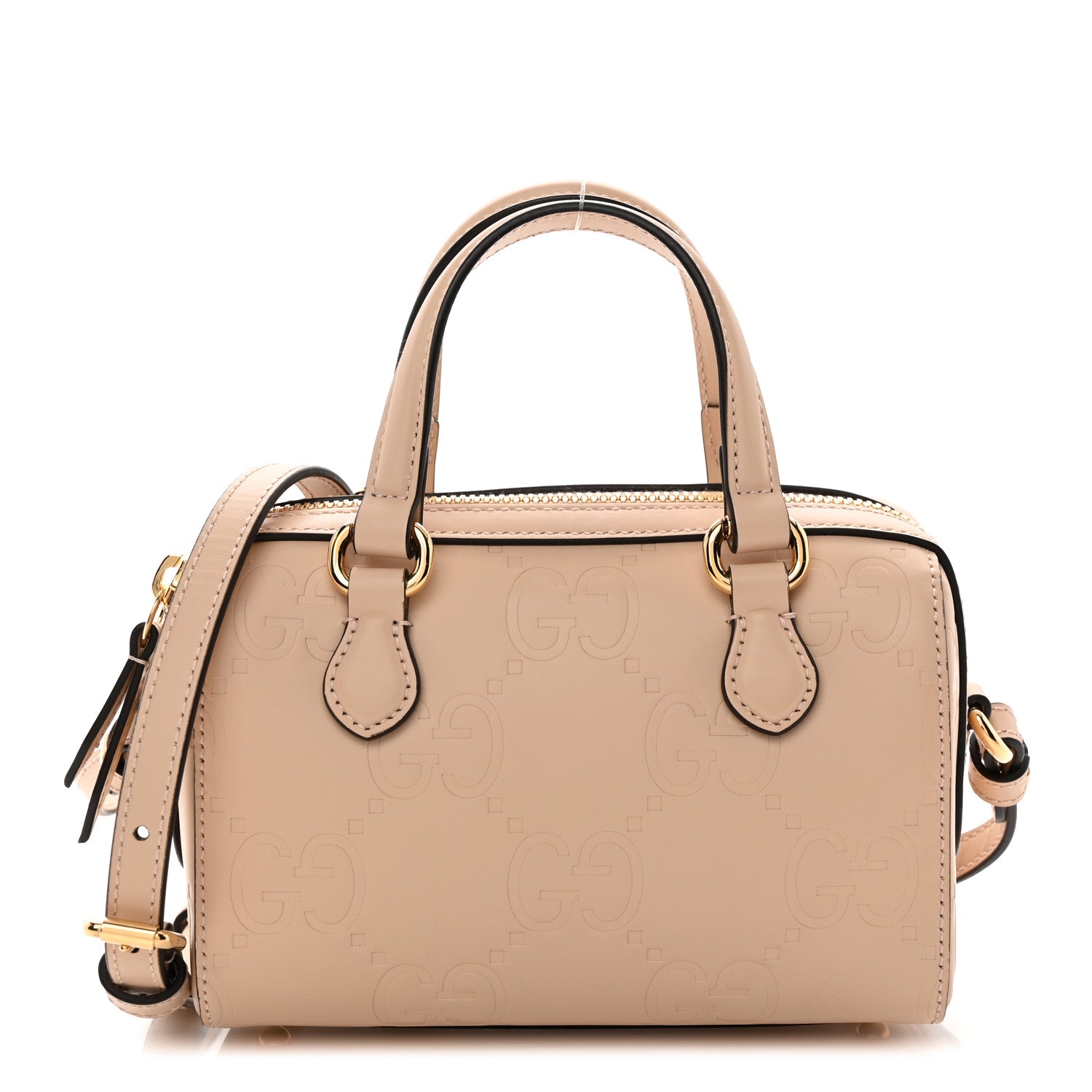 Gucci Gilbert Calfskin Jumbo GG Embossed Super Mini Top Handle Bowler Bag Beige 1 of 10