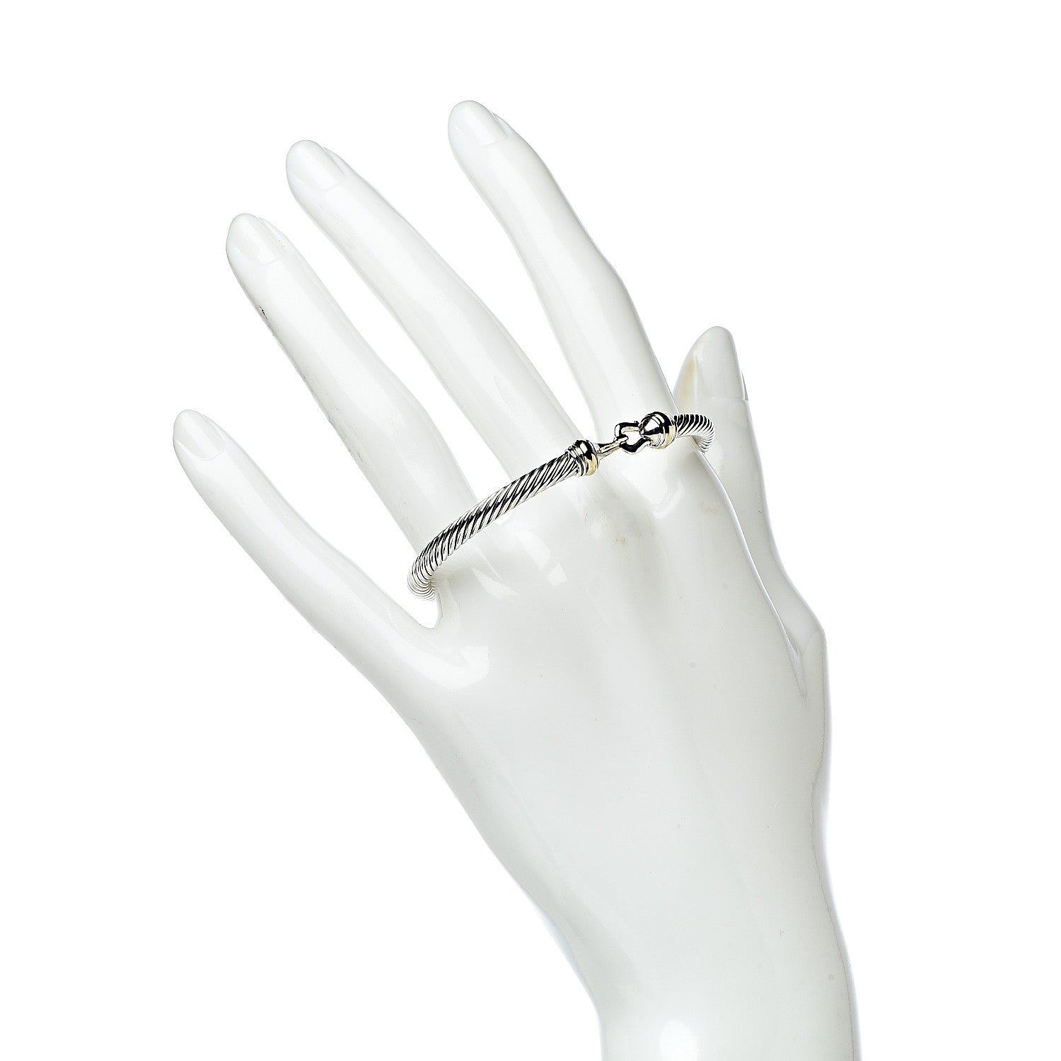 David Yurman Sterling Silver 18K Yellow Gold 4mm Cable Buckle Bracelet 2 of 4