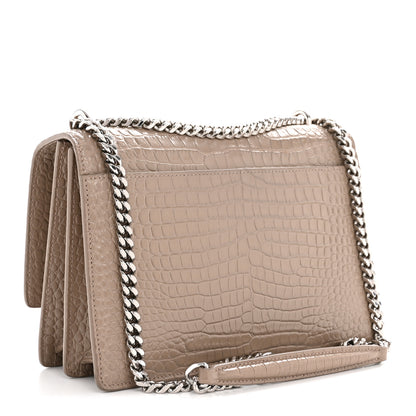 Saint Laurent Calfskin Crocodile Embossed Medium Monogram Sunset Dusty Grey 3 of 16