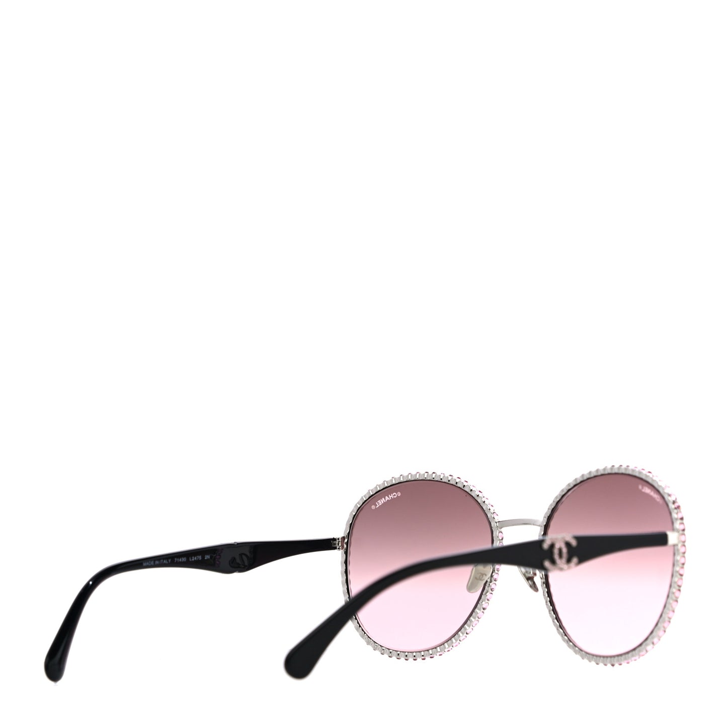 Metal Strass Round Sunglasses 71430 Black Pink