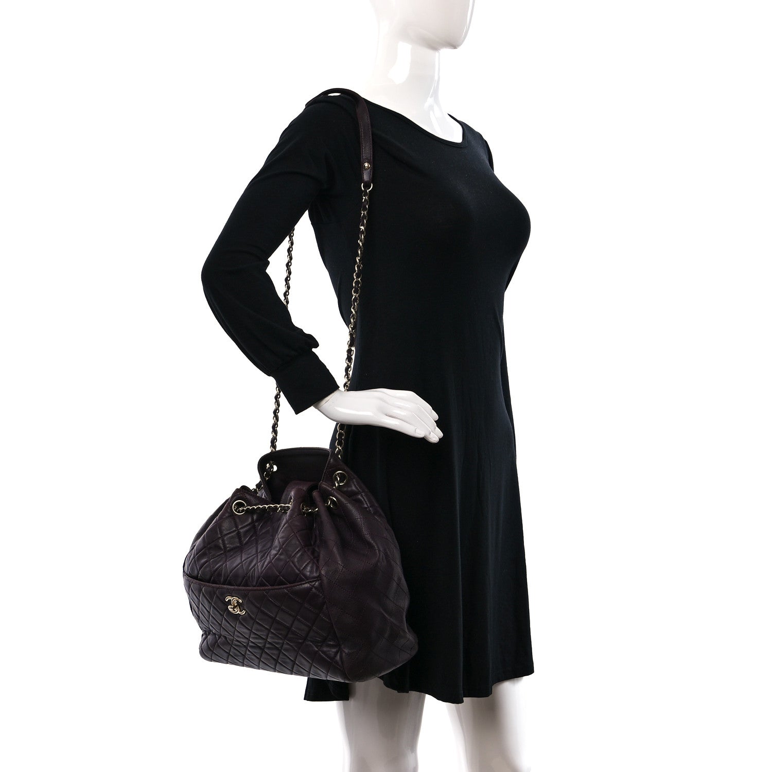Chanel Lambskin Quilted Large Drawstring Shoulder Bag Dark Purple 2 of 10