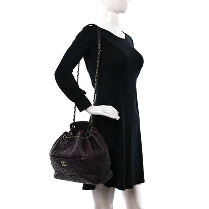 Chanel Lambskin Quilted Large Drawstring Shoulder Bag Dark Purple 2 of 10