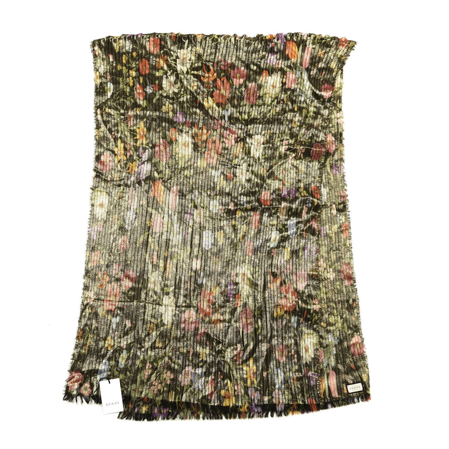 Wool Golden Flora Pleated Stole Black