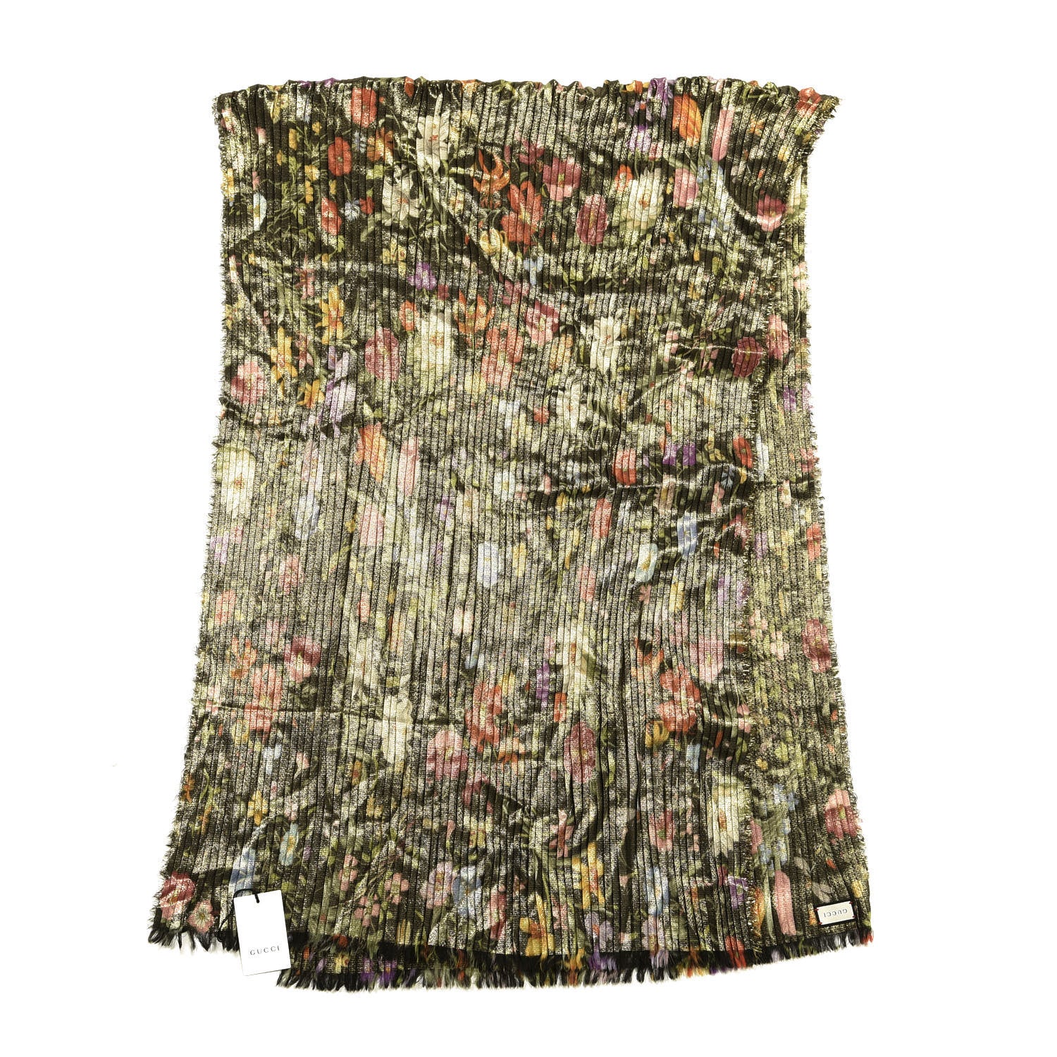 Gucci Wool Golden Flora Pleated Stole Black 1 of 3