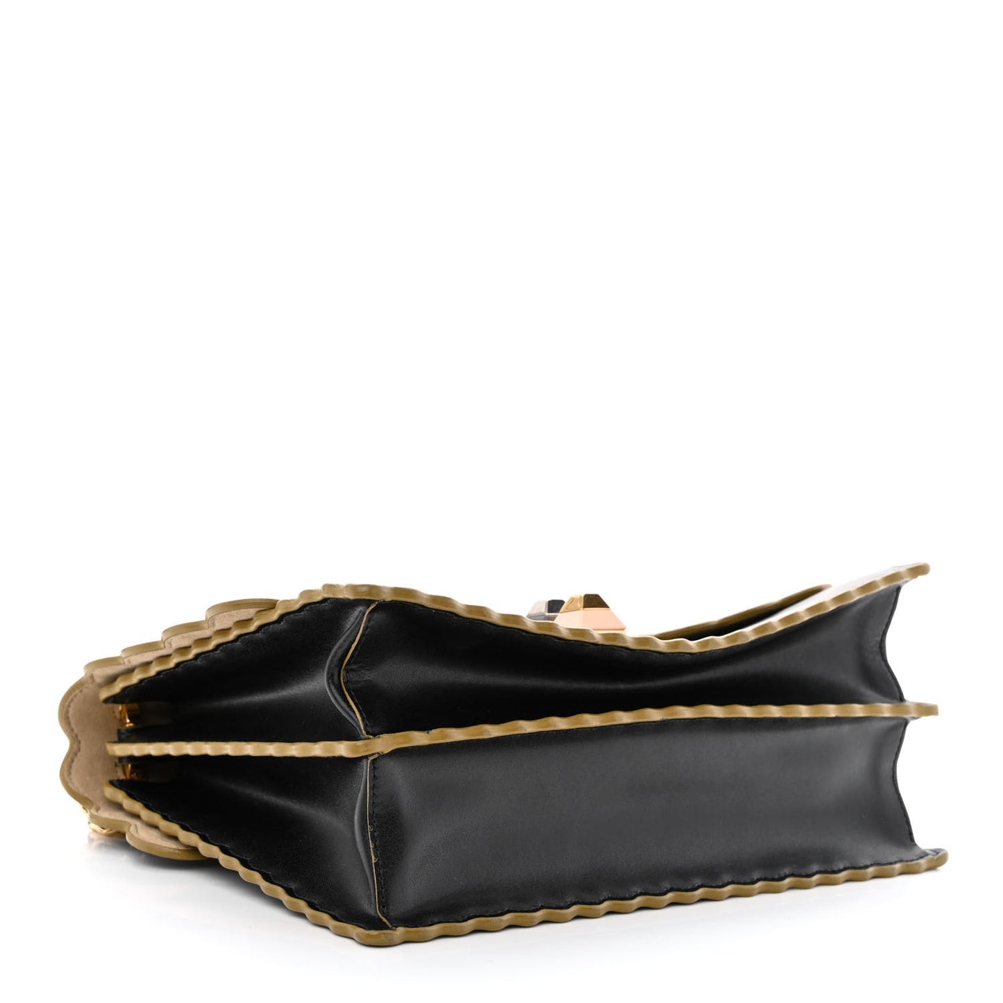 Vitello Liberty Scalloped Studded Kan I Shoulder Bag Black