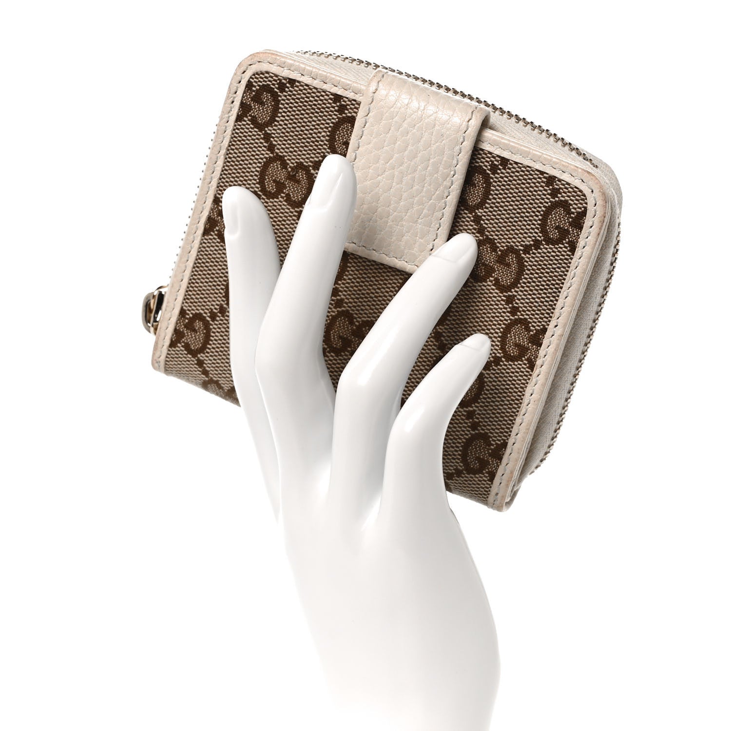 Gucci Monogram Dollar Calfskin Zip Around French Flap Wallet Beige Ebony Avoire 2 of 9