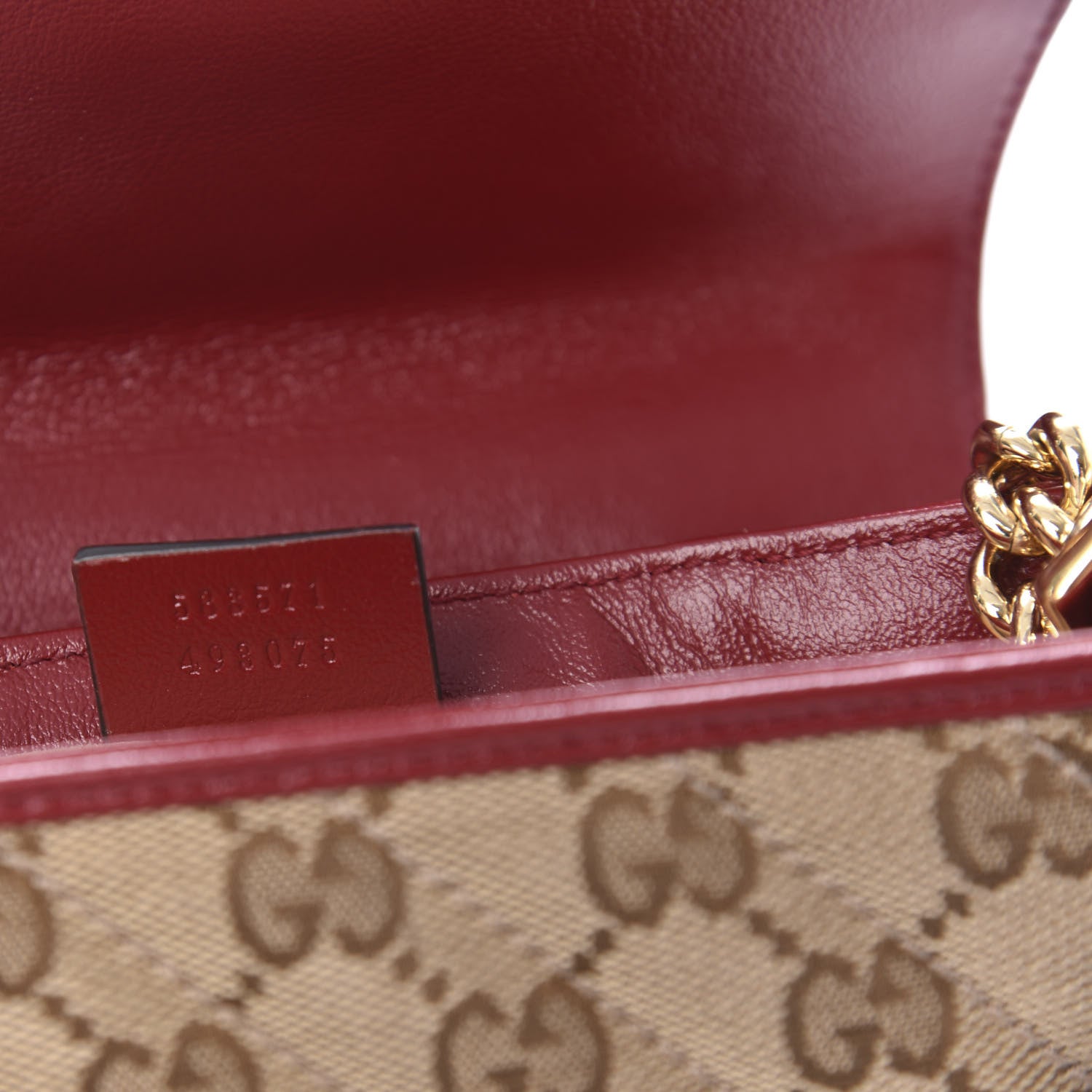Gucci Monogram Glazed Calfskin Matelasse Diagonal Mini GG Marmont Top Handle Shoulder Bag Beige Ebony New Cherry Red 9 of 10