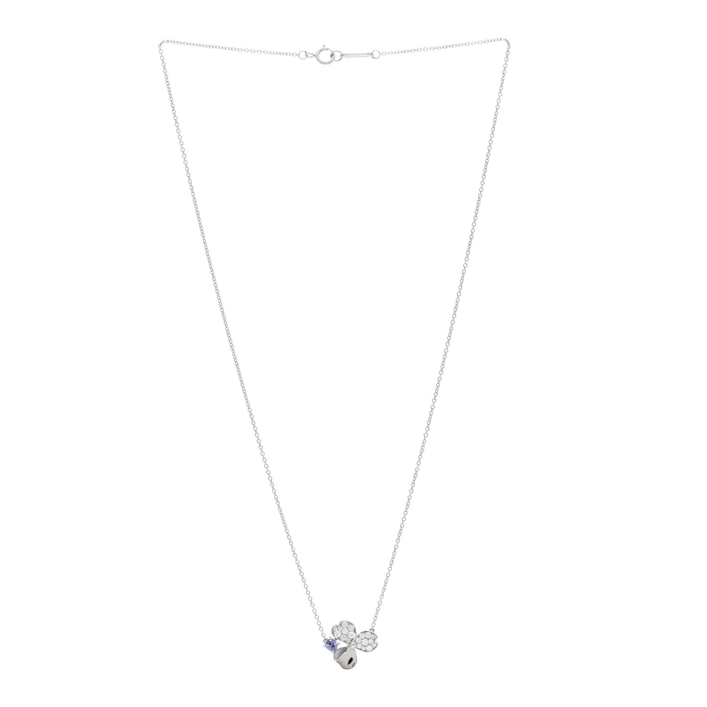 Platinum Diamond Tanzanite Paper Flowers Pendant Necklace