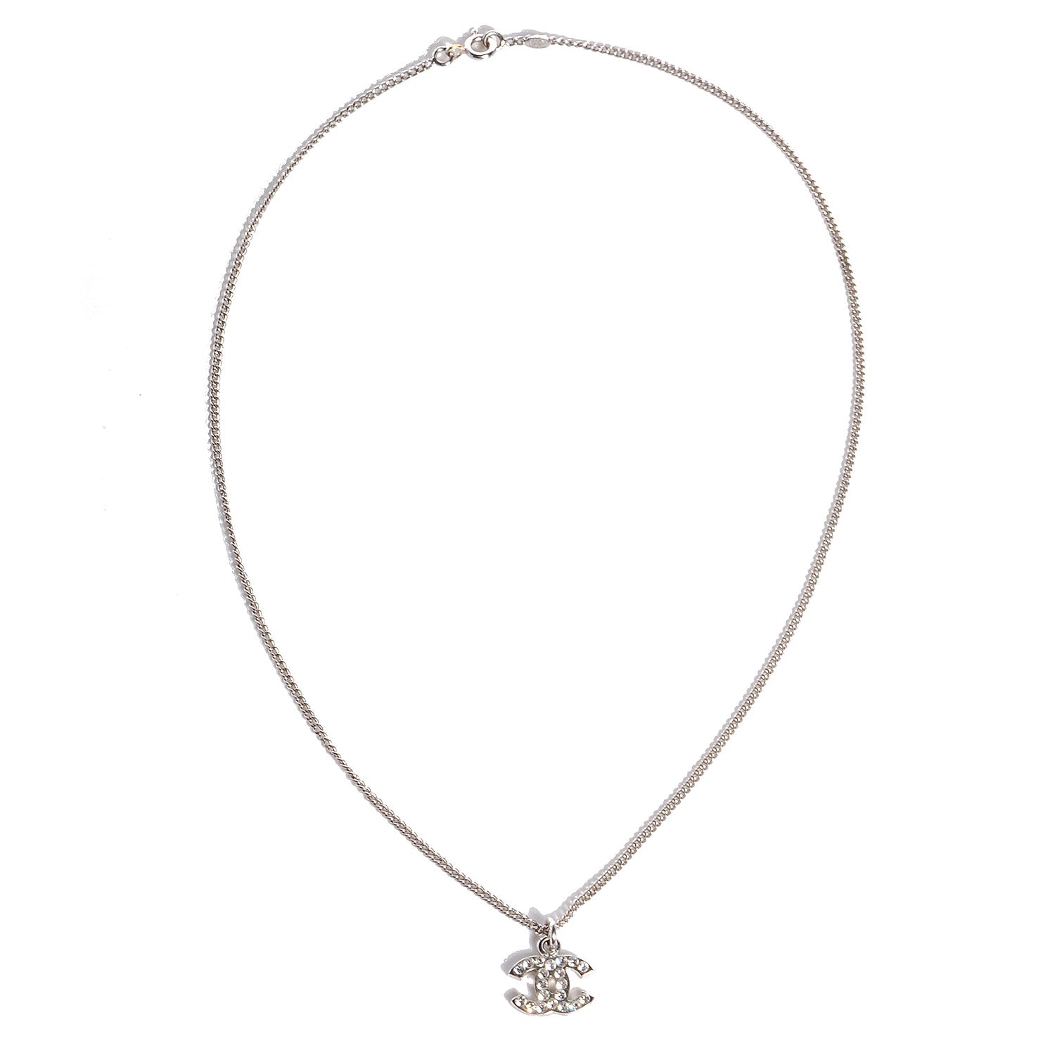 Chanel Crystal CC Timeless Necklace Silver 4 of 10