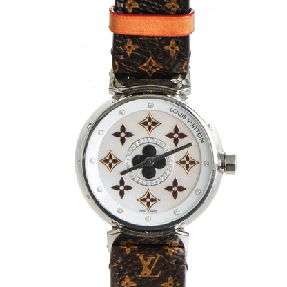 Louis Vuitton Stainless Steel Monogram Diamond Mother of Pearl 34mm Tambour Idylle Blossom Quartz Watch 1 of 10