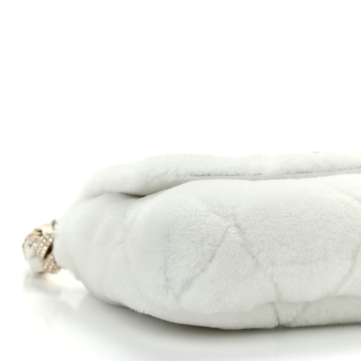 Shearling Lambskin Crystal Strass Flap White