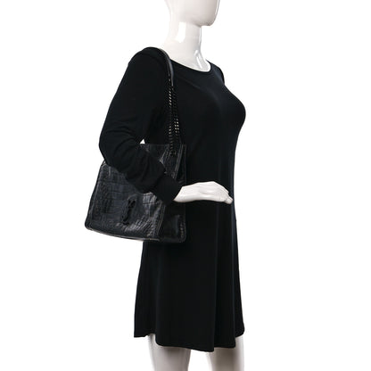 Saint Laurent Calfskin Crocodile Embossed Monogram Medium Niki Shopping Bag Black 2 of 12