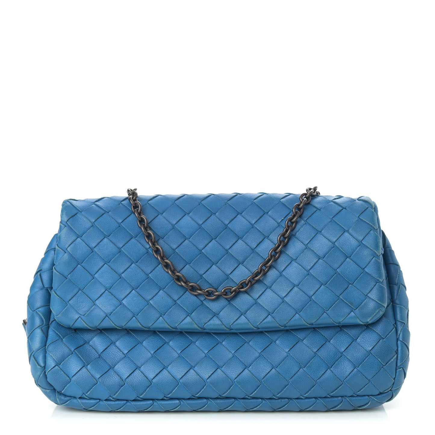 Nappa Intrecciato Small Chain Crossbody Blue