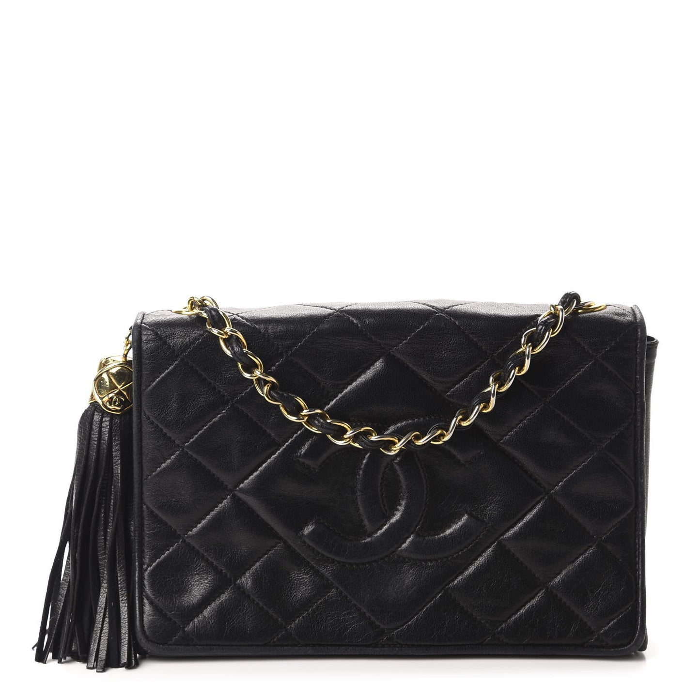 Lambskin Quilted Small Tassel Single Flap Black