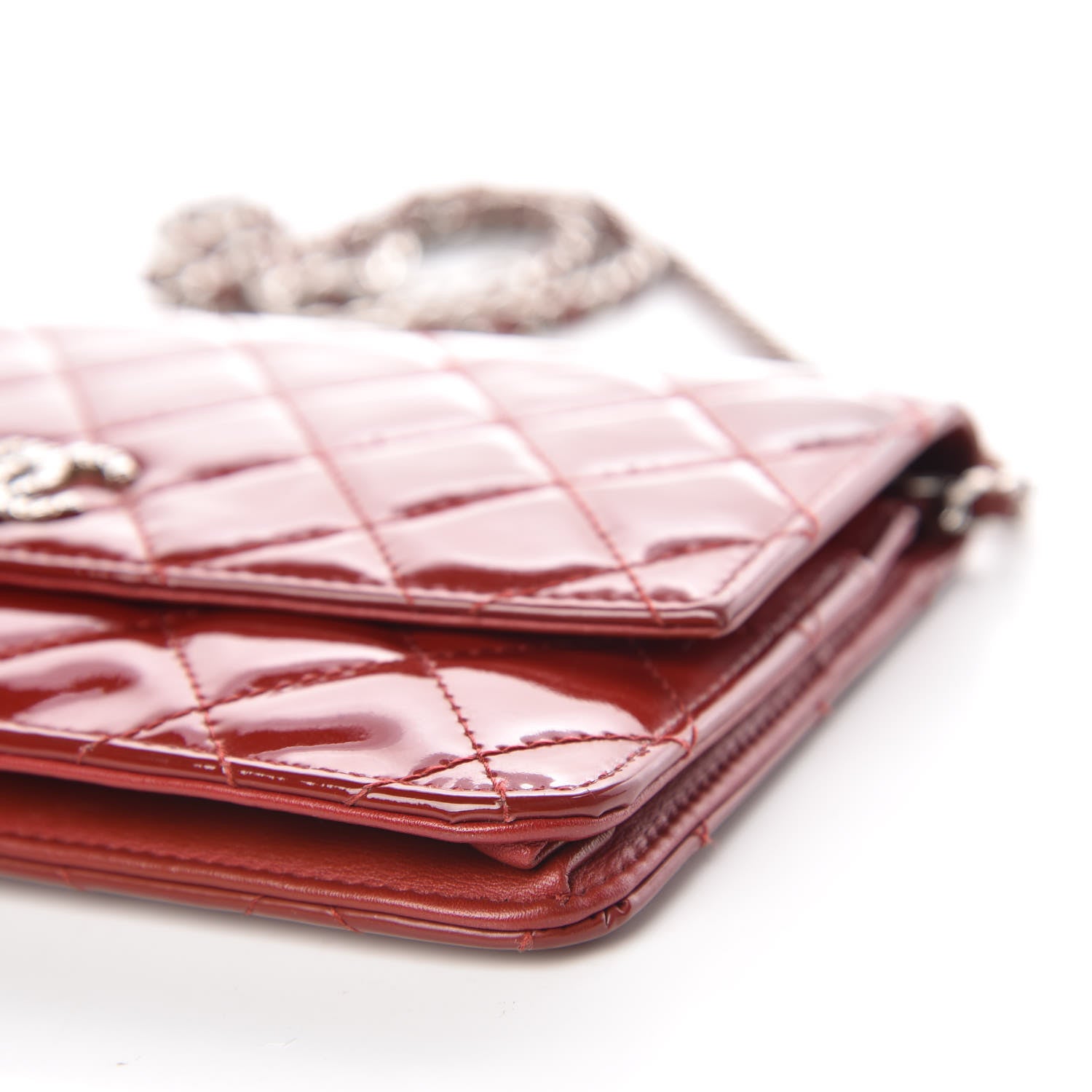 Chanel Patent Quilted Brilliant Wallet On Chain WOC Red 10 of 13