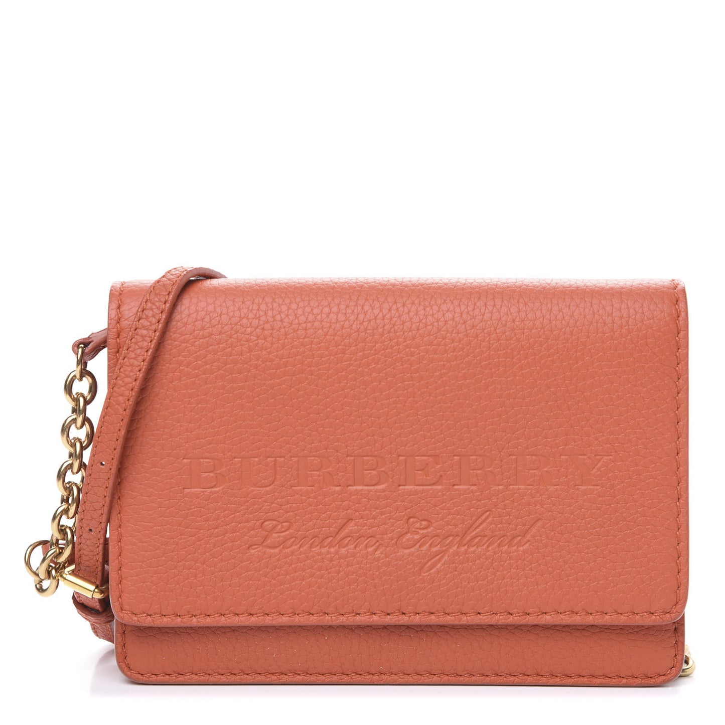 Calfskin Logo Embossed Chain Wallet Orange
