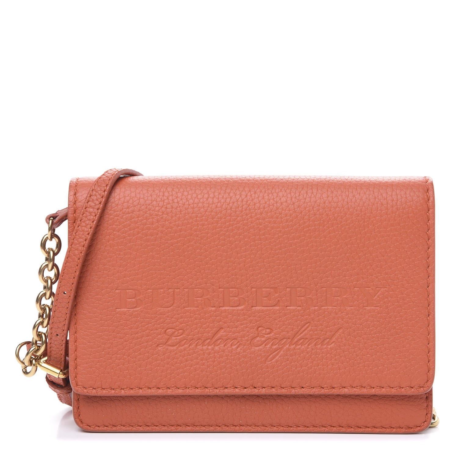 Burberry Calfskin Logo Embossed Chain Wallet Orange 1 of 9