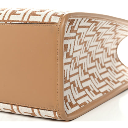 Fendi Woven Fabric Calfskin FF Medium Fendi Sunshine Shopper Tote Natural White Dark Honey 10 of 10