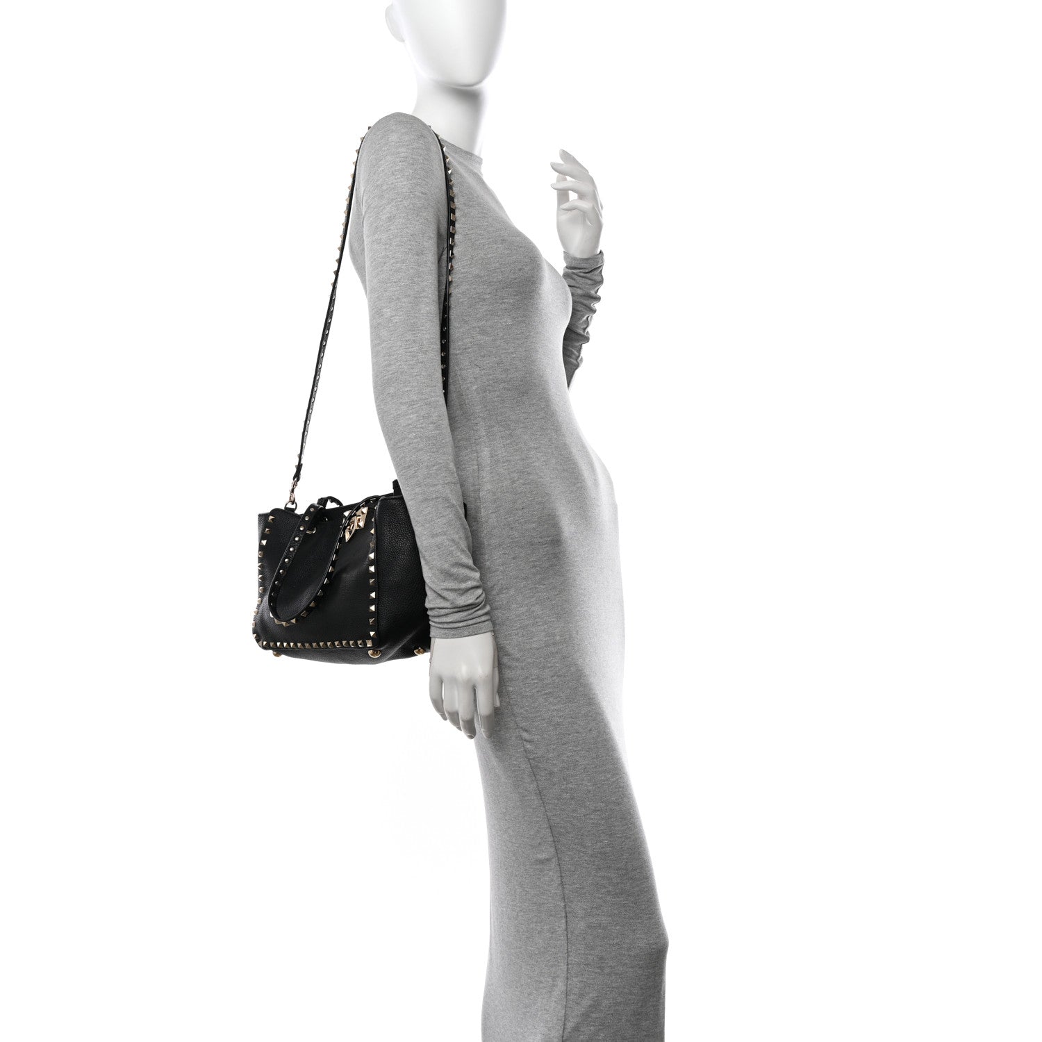 Valentino Garavani Grained Calfskin Small Rockstud Tote Black 2 of 9