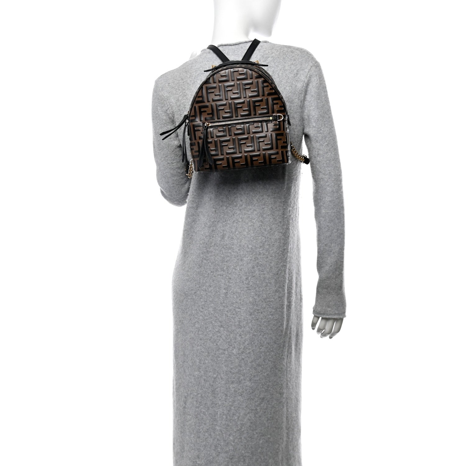 Fendi Vitello Bi-Color FF 1974 Embossed Mini Backpack Maya Black 2 of 10