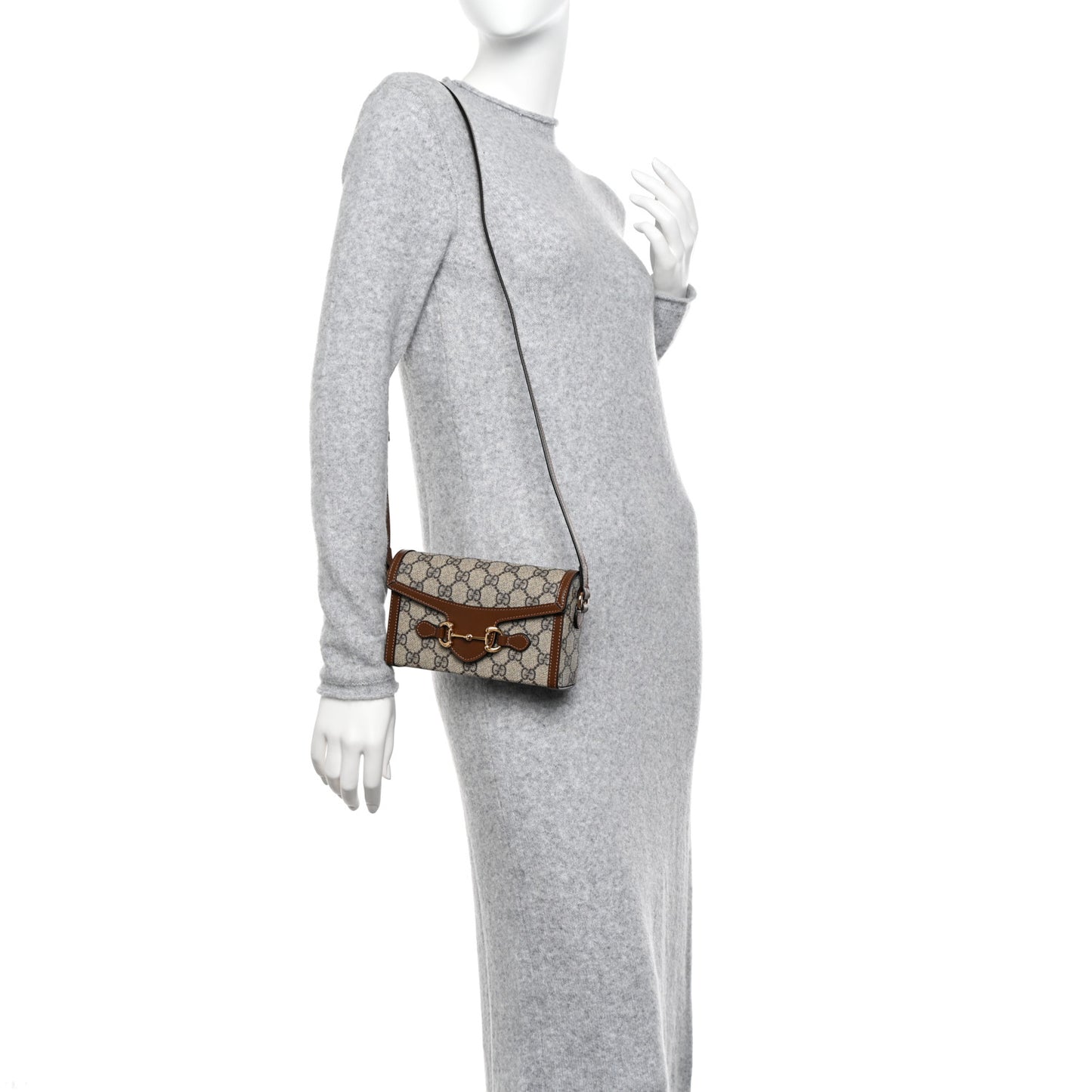 GG Supreme Monogram Mini Horsebit 1955 Shoulder Bag Beige Brown Sugar