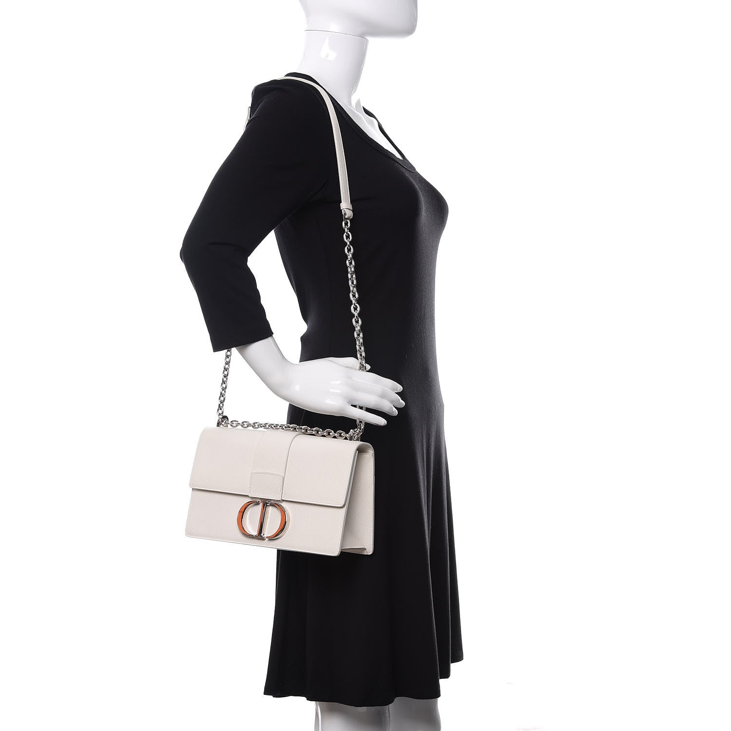 Christian Dior Grained Calfskin 30 Montaigne Chain Flap Bag White 2 of 12