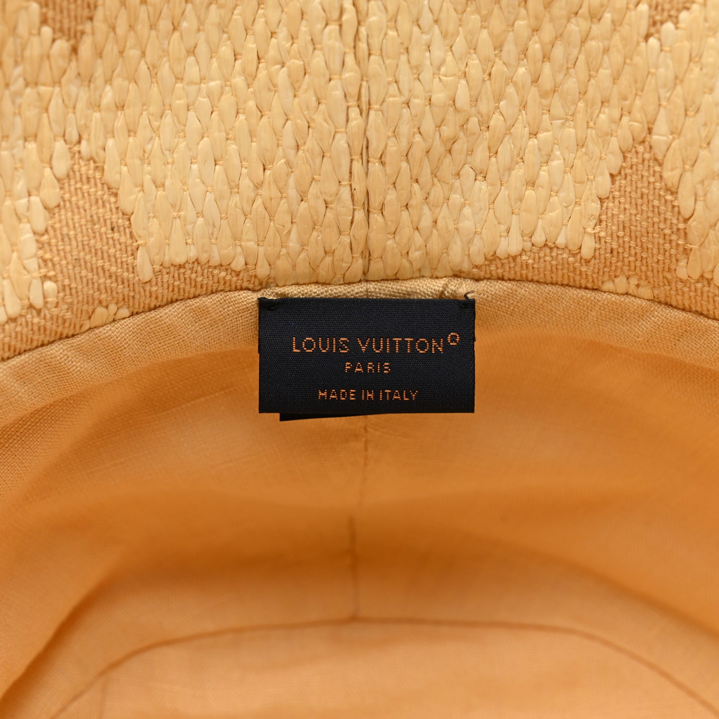 Woven Fabric Calfskin Monogram Beachview Bucket Hat Natural