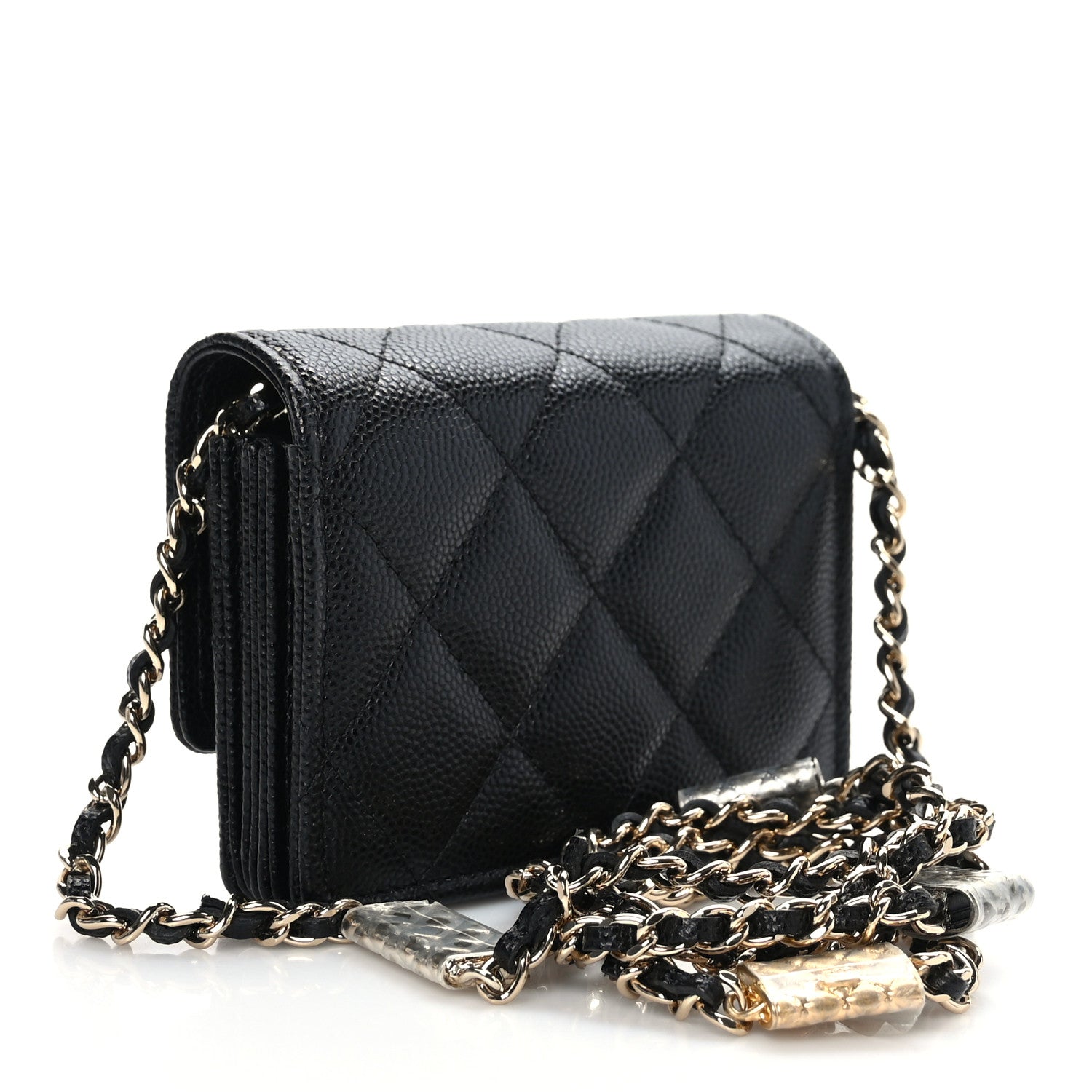 Chanel Caviar Quilted Card Holder With Charms On Chain Black 3 of 10
