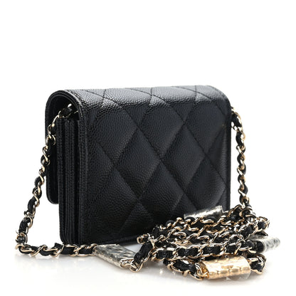 Chanel Caviar Quilted Card Holder With Charms On Chain Black 3 of 10