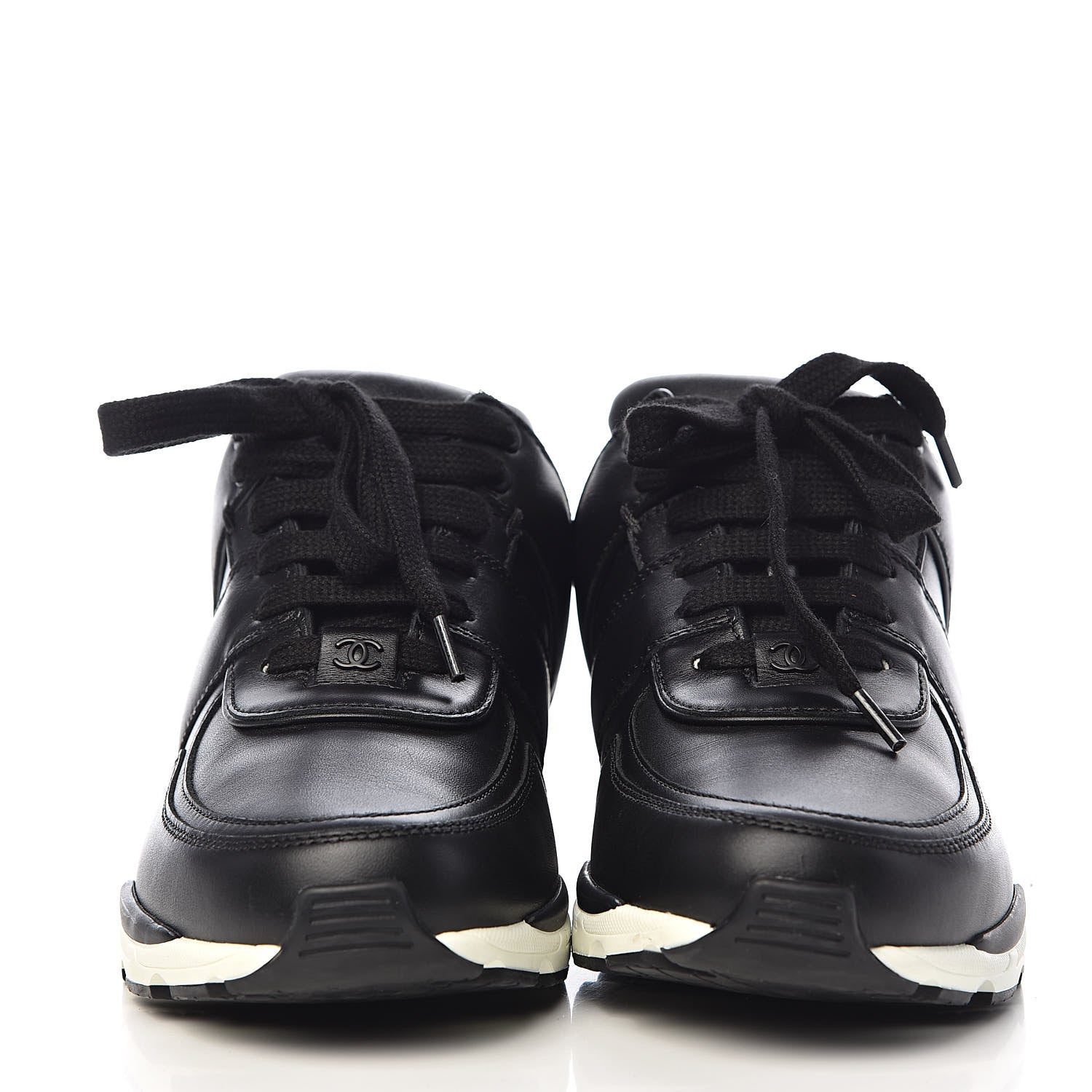 Chanel Calfskin Tweed CC Sneakers 38 Black White 2 of 11