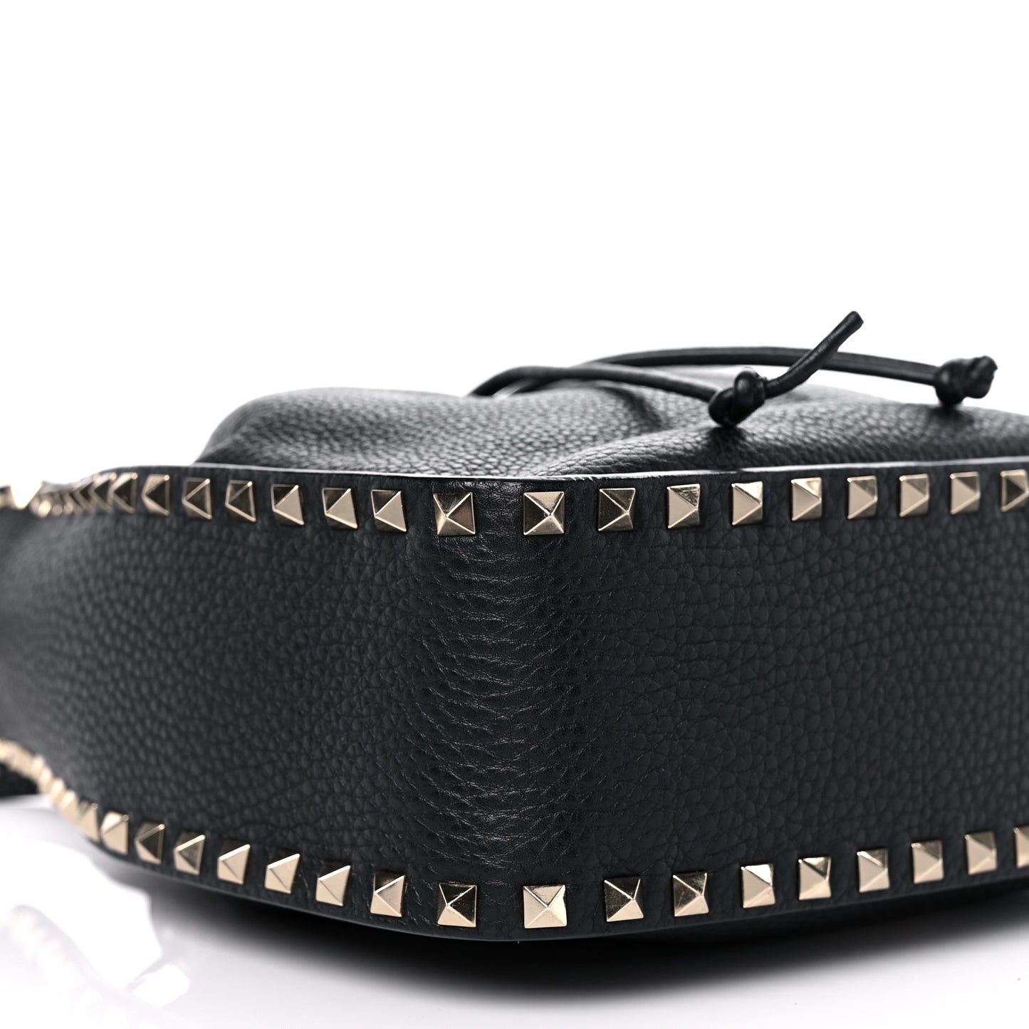 Grained Calfskin Rockstud Bucket Bag Black