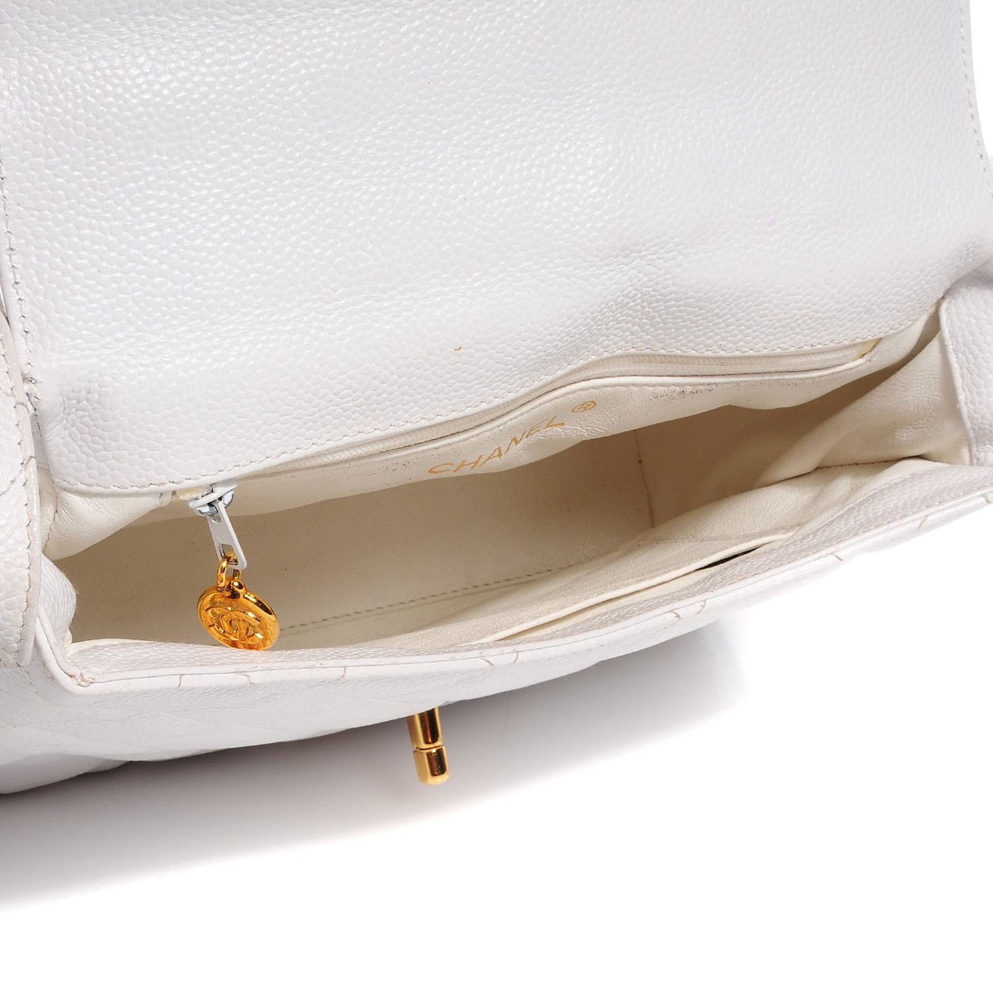 Caviar Quilted Shoulder Flap Bag White