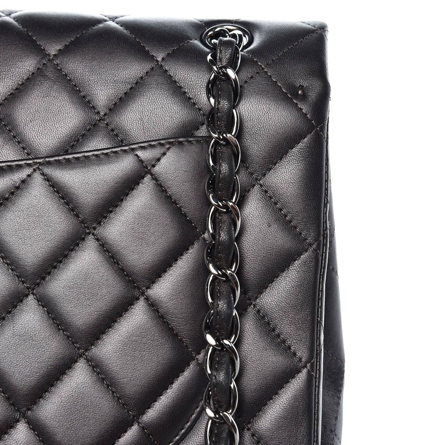 Lambskin Maxi Single Flap Flap Dark Grey