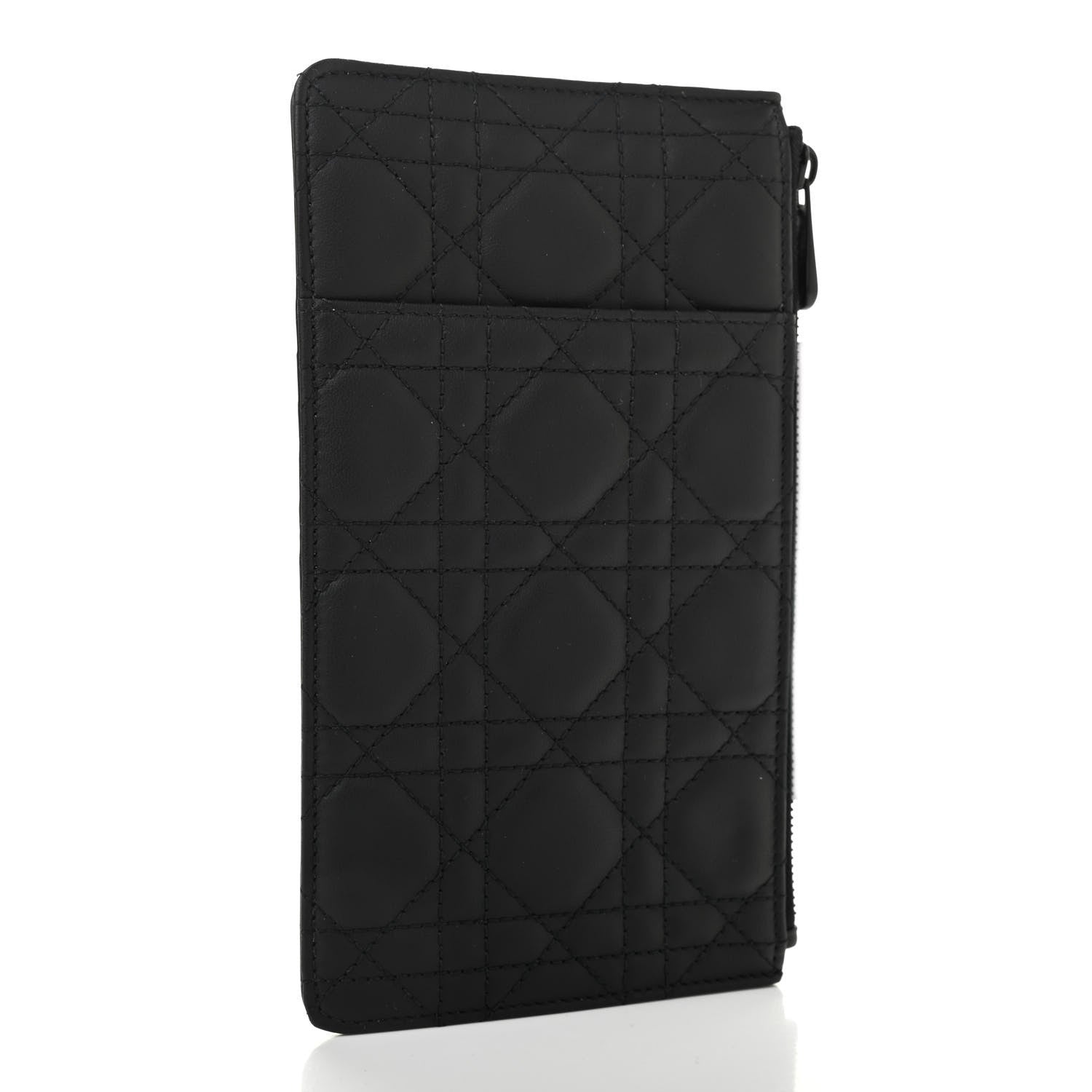 Christian Dior Ultra Matte Lambskin Cannage Small Lady Dior Zip Card Holder Black 3 of 9