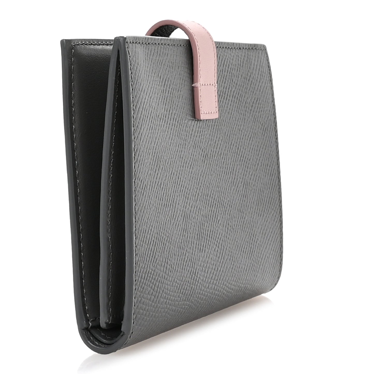 Grained Calfskin Medium Multifunction Strap Wallet Grey Vintage Pink