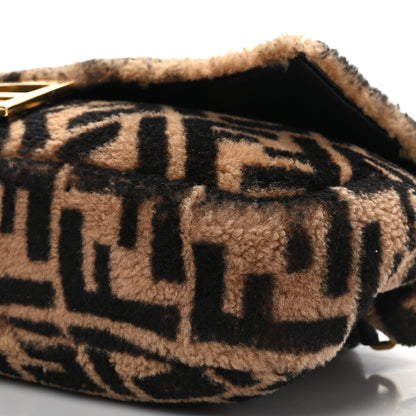 Fendi Shearling Vitello Dolce Macro FF 1974 Large Baguette Tobacco Black 8 of 8
