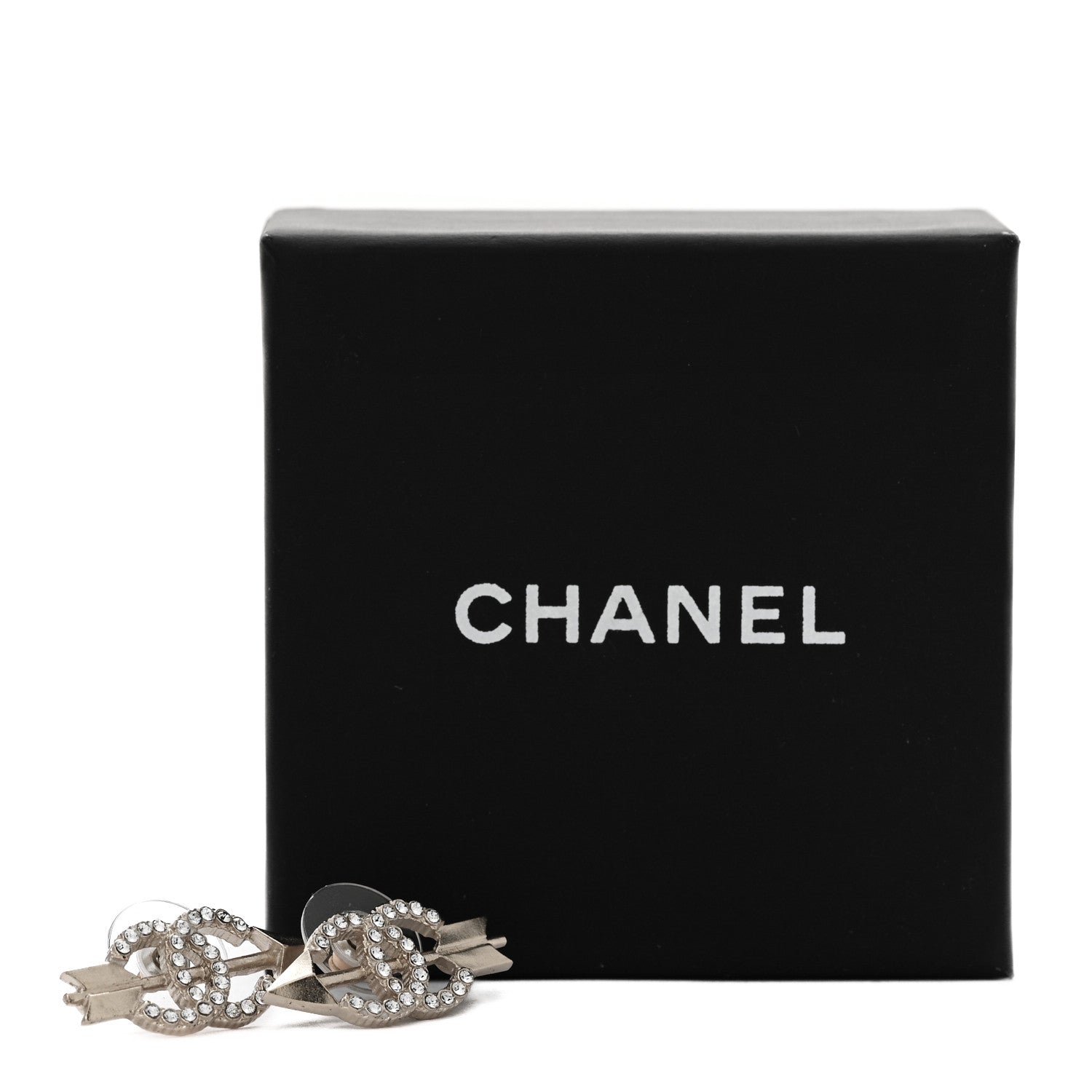 Chanel Metal Crystal CC Arrow Earrings Gold 5 of 5