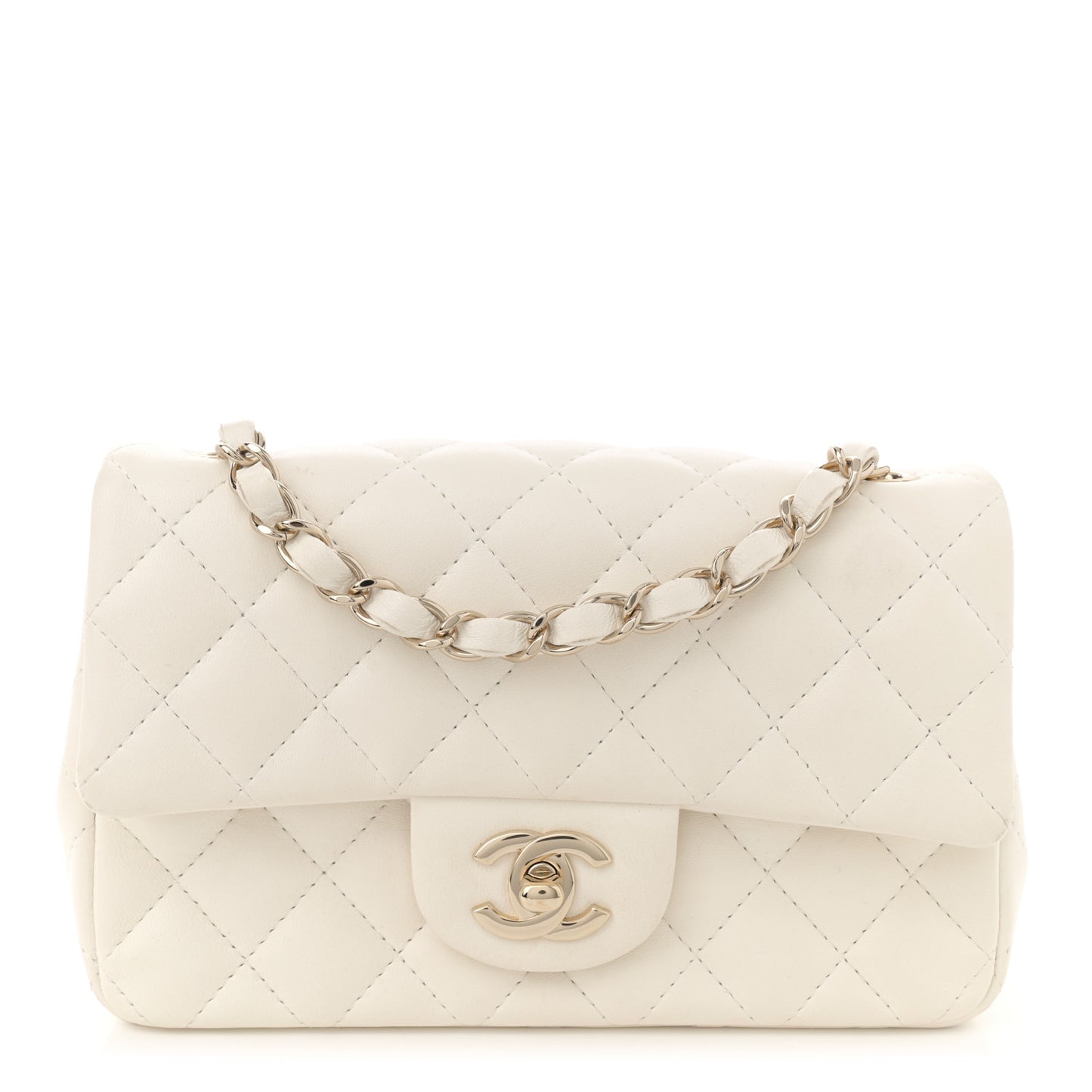 Lambskin Quilted Mini Rectangular Flap White