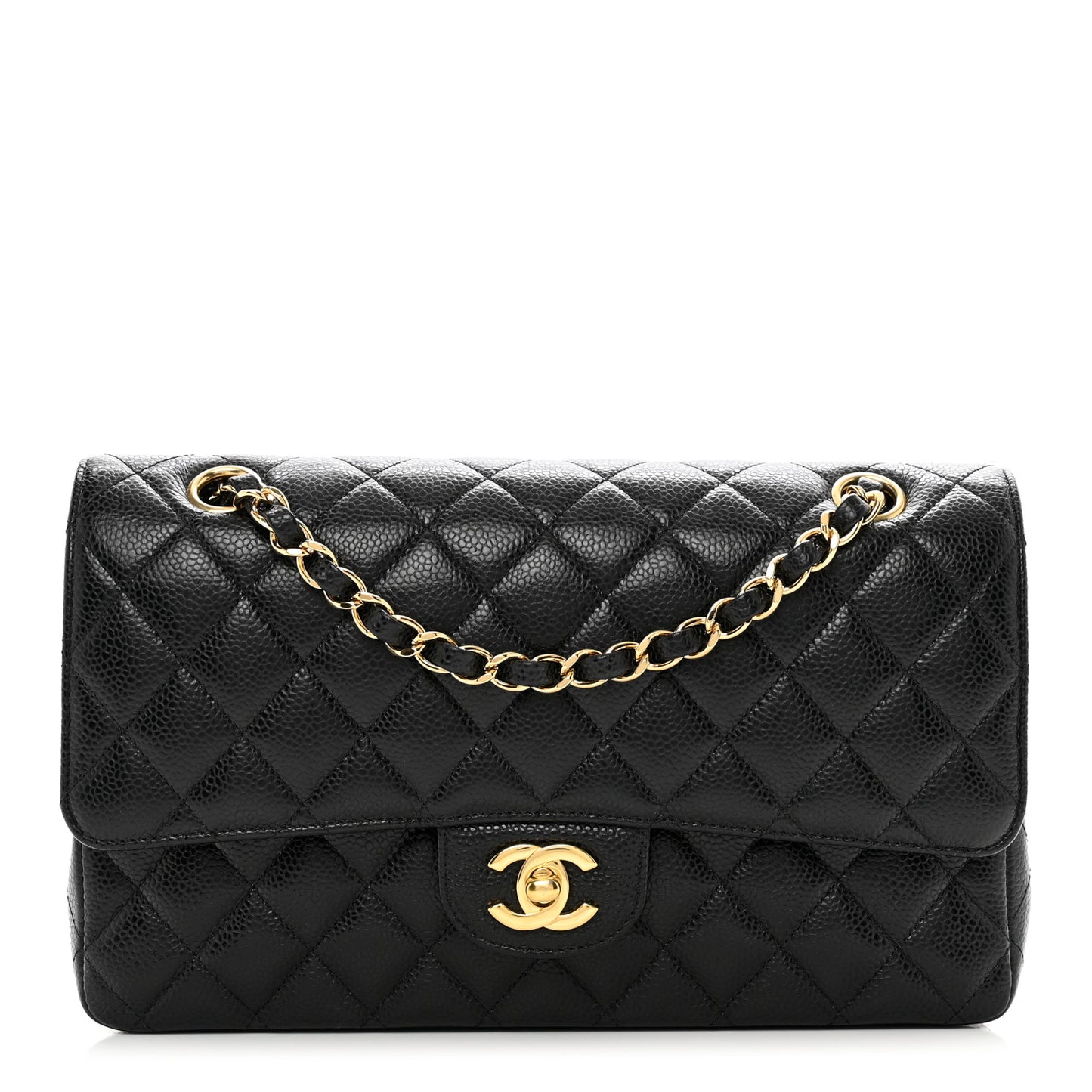 Caviar Quilted Medium Double Flap Black