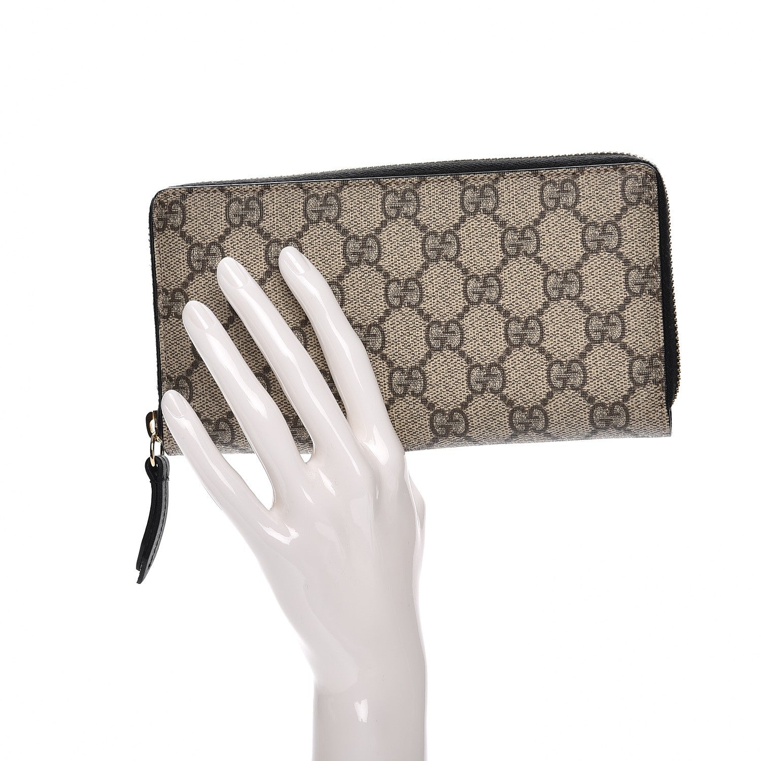 Gucci GG Supreme Monogram Moon Calfskin Zip Around Wallet Beige Ebony Black 2 of 8