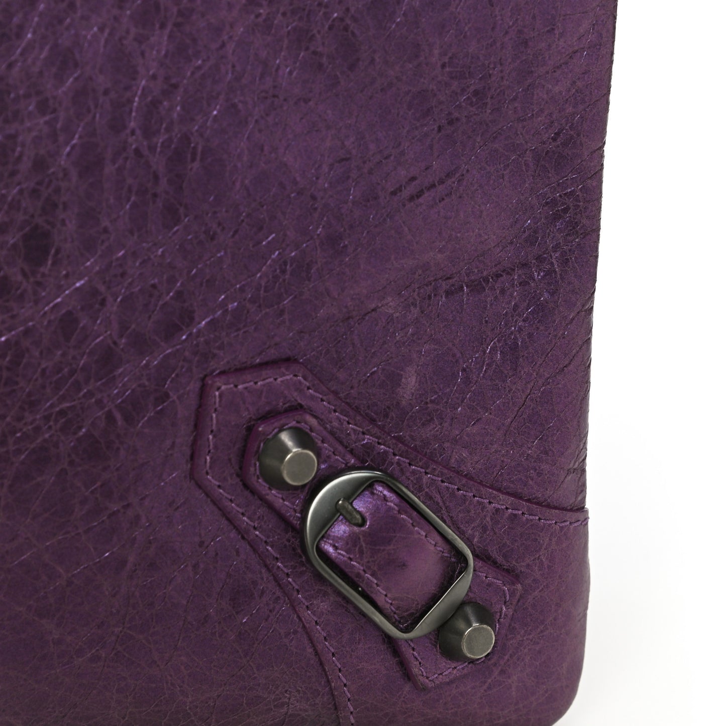 Agneau Classic Hardware Envelope Clutch Metallic Purple