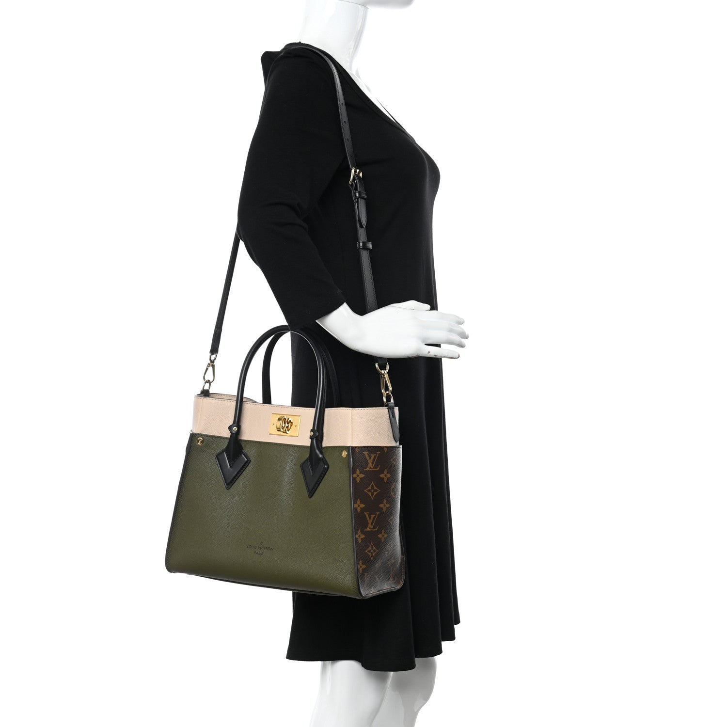 Louis Vuitton Calfskin Monogram On My Side MM Laurier Green Toffee Latte Beige 2 of 10