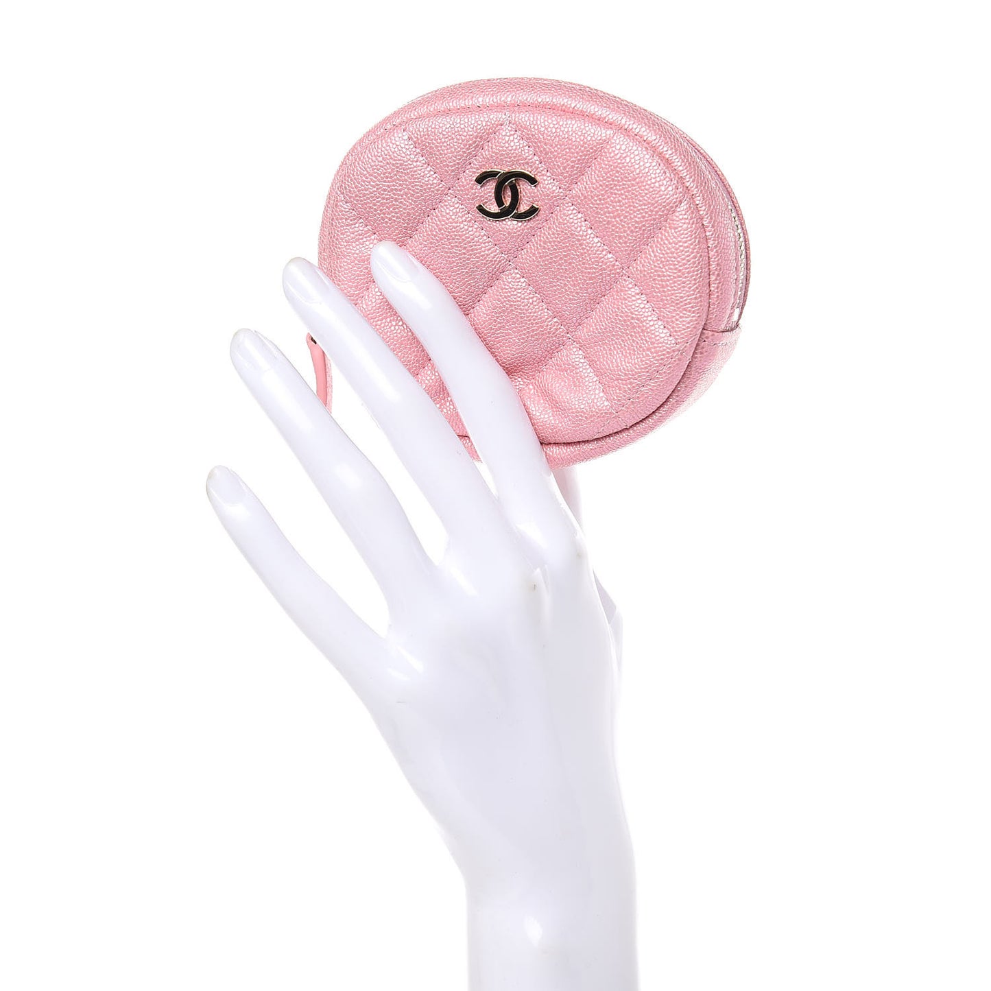 Iridescent Caviar Quilted Zip Around Classic Coin Purse Rose Pink
