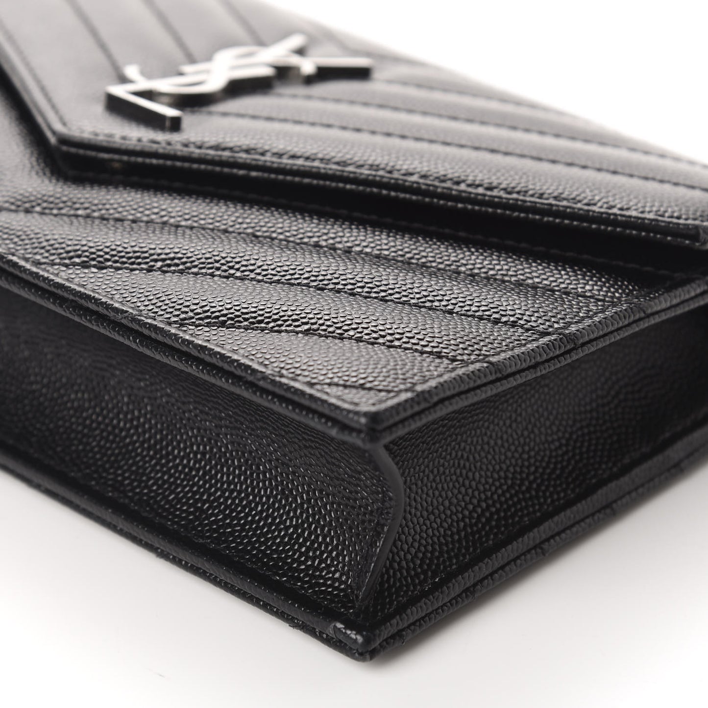 Grain De Poudre Matelasse Chevron Monogram Envelope Chain Wallet Black