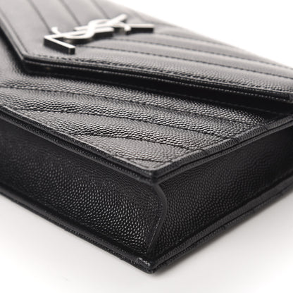Saint Laurent Grain De Poudre Matelasse Chevron Monogram Envelope Chain Wallet Black 7 of 10