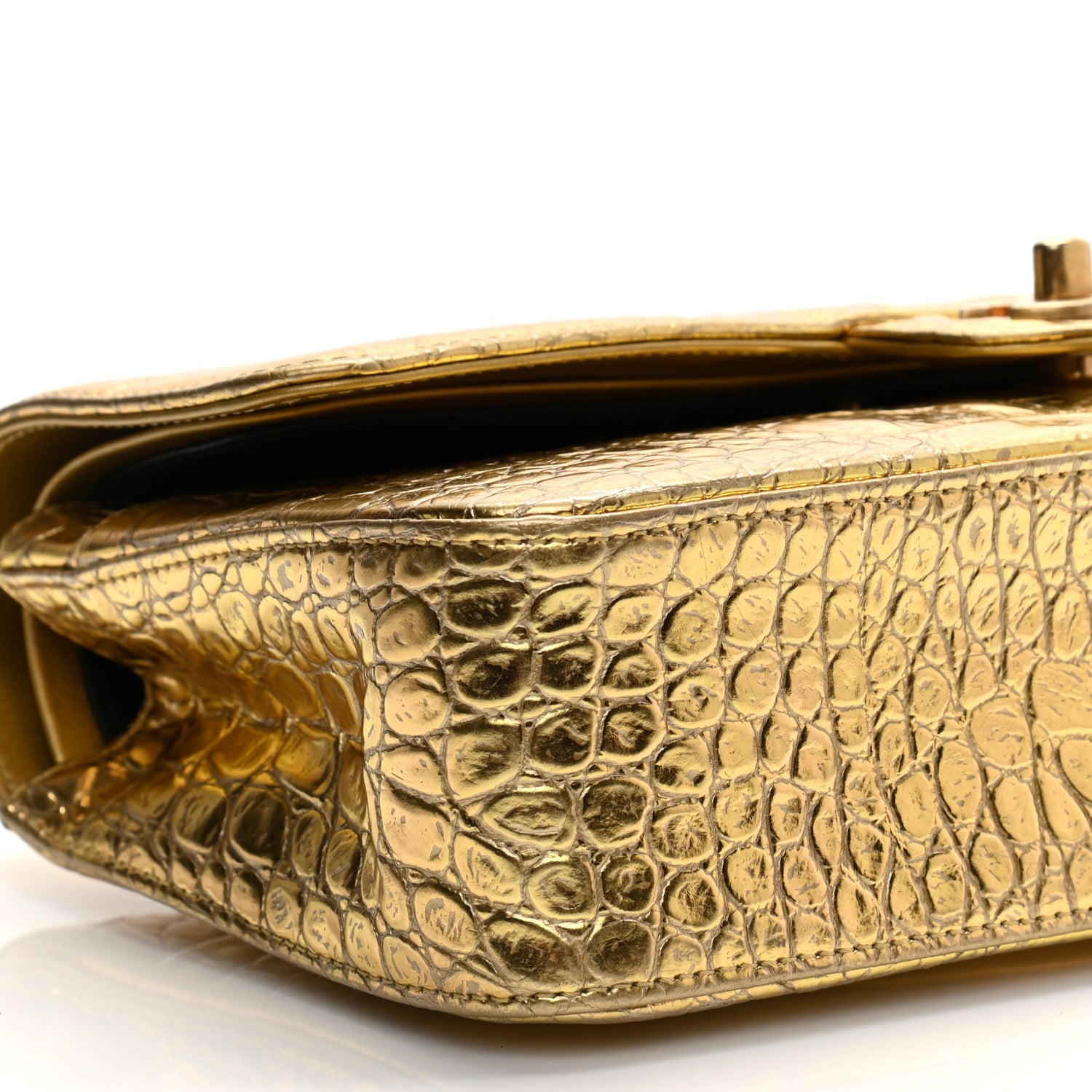 Chanel Metallic Calfskin Crocodile Embossed Cocodile Medium Double Flap Gold 9 of 11