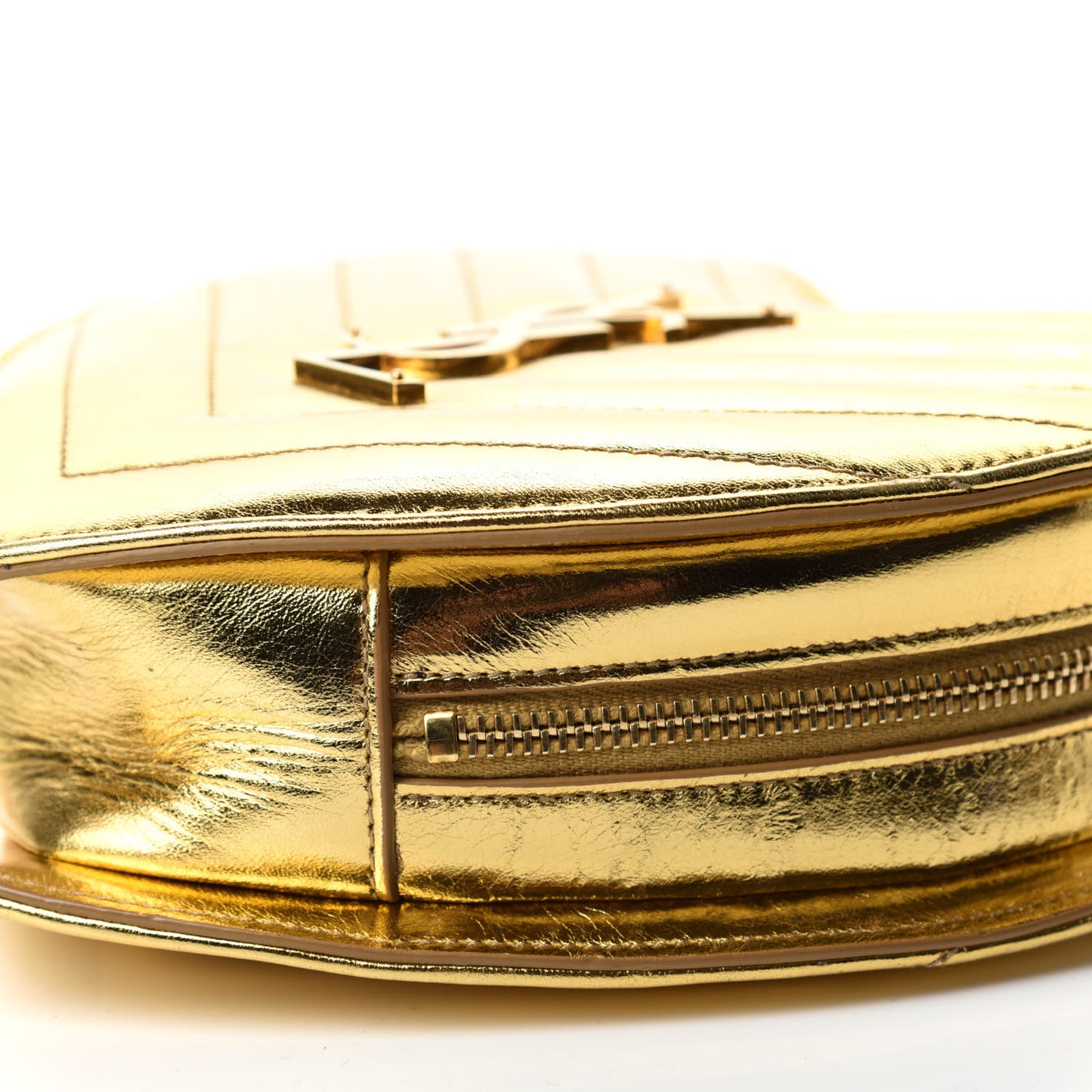 Metallic Calfskin Matelasse Chevron Monogram Small Love Heart Chain Bag Gold