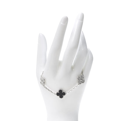 Van Cleef & Arpels 18K White Gold Diamond Black Onyx 5 Motifs Vintage Alhambra Bracelet 2 of 7